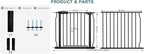 Extra Wide Baby Gate Extra Tall Tension Indoor Safety Gates Black Metal Large Pressure Mount Pet Gate Walk Through Safety Dog Gate for The House Doorways Stairs (57.48"-62.2"/146-158CM, Black)