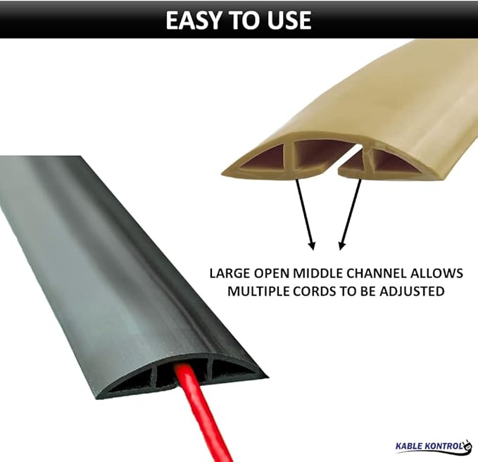 Kable Kontrol Floor Cord Cover kit - 6 Feet Long Tan Plastic Cable Protector, Hides Cords and Conceals Wires, for Extension Cord Cable Management, Channel Size 0.75” W x 0.43” H