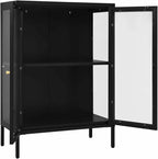 Sideboard Kitchen Buffet Storage Cabinet Storage Organizer, Black 29.5"x13.8"x41.3" Steel and Glass D320009C