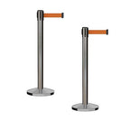 Crowd Control Warehouse CCW Series RBB-150 - Set of 2 Stanchion Retractable Belt Barriers - 16 Foot, Orange Belt with Satin Stainless Steel Post - Easy Assembly