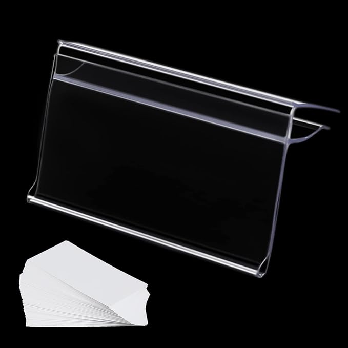 Glass Shelf Label Holders 50 pcs with Inserts Fits 1/4" to 3/8" Glass Shelving