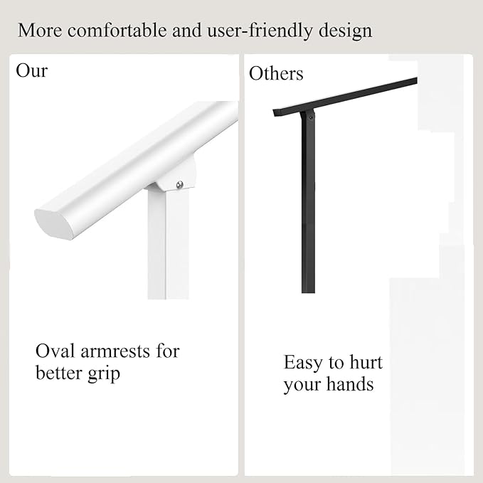 Metty Metal Handrails for Outdoor Steps Suitable for 1 to 5 Steps- Wrought Iron Stair Railing- Step Steady with 5 Feet Handrailing- Safe Indoor Home Banisters (White-Straight, 5 Step)