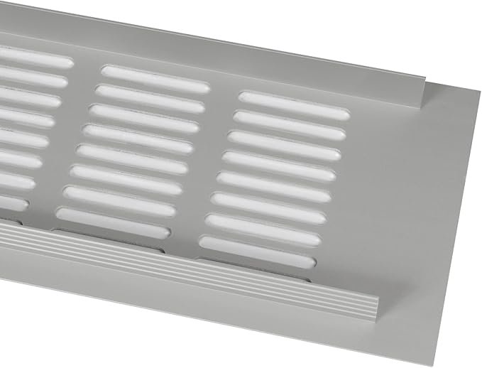 Vent Systems 16 x 3 Inch (Outer Dimensions) Air Supply Ventilation Grille - Pack of 2 - Silver Aluminum Rectangle Intake/Exhaust Door Vent Deflector - HVAC for Home Improvement Floor, Wall Duct Cover