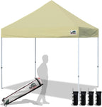 Eurmax USA Standard 10x10ft Patio Pop Up Canopy Tent for Outdoor Events Commercial Instant Canopies with Heavy Duty Roller Bag,Bonus 4 Canopy Sand Bags(Beige)