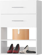 2 Drawer Short Tower Closet Unit, Modular Closet System, Wood Closet System Organizer with Storage for Walk In Closets, Clothing Rack Closet for Hanging Clothes, Bedroom, White, 31.5"W