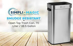 SIMPLI-Magic 18.5 Gallon (70L) Open Top Trash Can – Rectangular Commercial Trash Can – Smudge-Resistant, Easy to Clean, Non-Skid Base, Brushed Stainless Steel