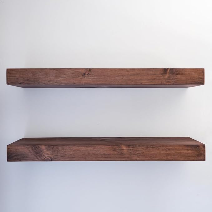 Urbandi Modern Floating Shelves 3 Inches Thick for Wall, Wide Shelves for Kitchen, Living Room, Bedroom, and Bathroom, Natural Pine Wood, Rustic Wooden Shelf, (Set of 2) (Provincial, 60Lx3Hx8D)