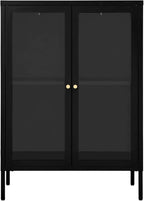 Sideboard Kitchen Buffet Storage Cabinet Storage Organizer, Black 29.5"x13.8"x41.3" Steel and Glass D320009C