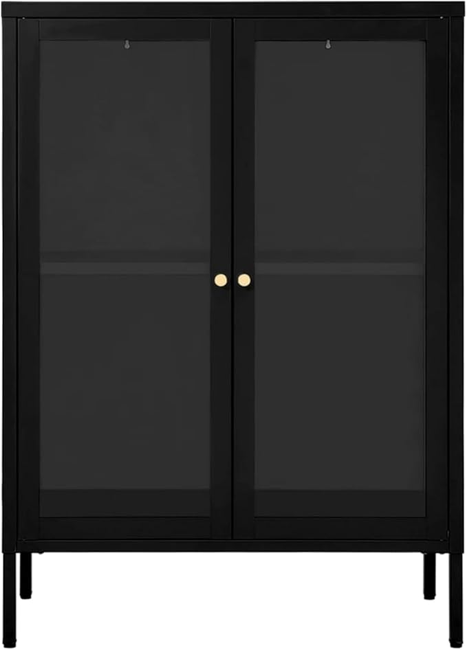 Sideboard Kitchen Buffet Storage Cabinet Storage Organizer, Black 29.5"x13.8"x41.3" Steel and Glass D320009C