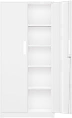 INTEGREAT Metal Storage Cabinet,71" Office Metal Cabinet with Locking Doors and Adjustable Shelves,Steel Locking Cabinets for Office,Home,Garage,Gym,School (White)