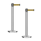 Montour Line MI650 Set of 2 Retractable Belt Barrier Stanchion, Cast Iron Base, Polished Stainless Steel Post (16 ft Yellow with"Caution - DO NOT Enter" Black Letters Belt)