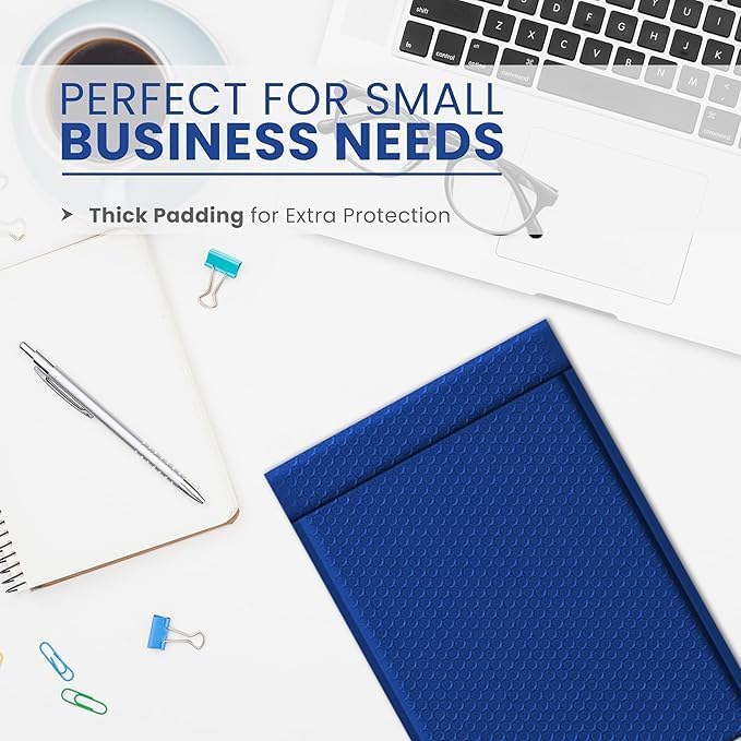 Royal Blue 10x13 Inch Poly Bubble Mailers |Self Seal Padded Envelopes for Thick books | Cushioned Bubble Mailer | Usable Size 9.5x13 Inch | Waterproof Lightweight Mailing Shipping Bags | 100 Pack Bulk