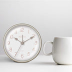 Presentime & Co 4" Chic Home Tabletop Alarm Mantel Clock, Desk and Shelf Clock, Silent no Ticking, Warm Gray and Chic Silver Finish. Tabletop Décor, Home Décor