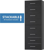 4 Drawer Short Tower Closet Unit, Modular Closet System, Wood Closet System Organizer with Storage for Walk In Closets, Clothing Rack Closet for Hanging Clothes, Bedroom, Black, 19.5"W