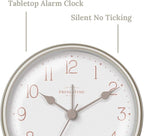 Presentime & Co 4" Chic Home Tabletop Alarm Mantel Clock, Desk and Shelf Clock, Silent no Ticking, Warm Gray and Chic Silver Finish. Tabletop Décor, Home Décor