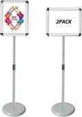 Sign Stand-Adjustable Pedestal Sign Holder Stand, Poster Stands Aluminum Snap Open Frame for 8.5X11 Inches with Heavy Round Base, Both Vertical and Horizontal Displayed (8.5x11in Silver-2Pack)