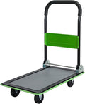 Green Folding Platform Hand Truck 330 lbs Capacity, Heavy Duty Flatbed Cart with 360° Swivel Silent Wheels, Non-Slip Alloy Steel Dolly for Warehouse, Delivery, and Storage – Foldable Design