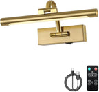 Wireless Picture Lights for Wall Rechargeable Brass Gallery Lights Battery Operated Art Lamps with Remote and Timer Dimmable Painting Lights for Artwork Portrait Display 12 Inch 2W 2700K