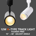 12W Zoomable Track Light Heads,H Track Lighting Heads,15°- 60° Beam Angle Track Lights for Accent Retail,Office, Artwork, 110V Bright Black Track Head 3000K - 4 Pack (Black)