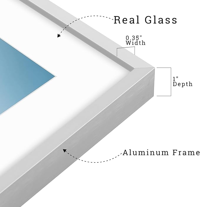 Frametory, 12x16 Metal Picture Frame with Mat for 11x14 Picture & Real Glass, Aluminum Photo Frame Collection (Silver, 1 Pack)