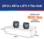 Shelving Inc. 24" d x 48" w Chrome Wire Shelving with 1 Tier Shelf, Weight Capacity 800lbs Per Shelf