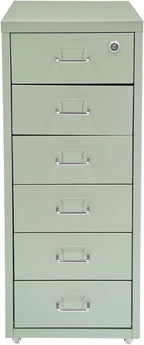 Vertical File Cabinet with 6 Drawer, Metal File Cabinet with Lock Filing Storage with Mobile Casters for A4 Legal/Letter Size Narrow