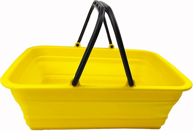 SAMMART Collapsible Basket with Handle 8L (2.1 Gallon)- Portable Outdoor Picnic Basket/Crate - Foldable Basin for Washing Dishes,Camping,Hiking (Golden Yellow)