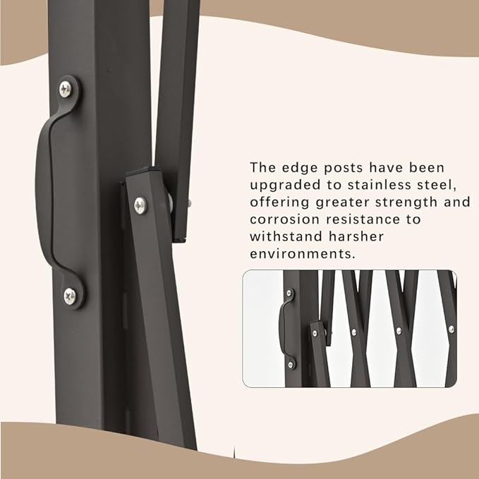 GYMTIME Expandable Metal Barricade, Safety Barrier with Casters, Retractable Garden Fence, Folding Security Temporary Gate for Home Indoor, Upgrade Stainless Steel Edge Posts, Brown, 23 Feet