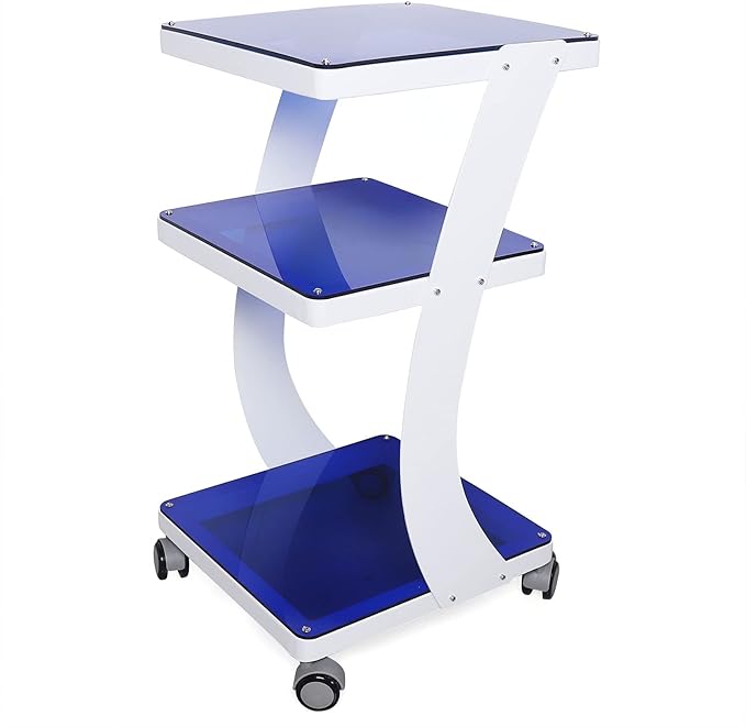 3 Tier Steel Rolling Utility Cart Storage Organizer Carts,3-Shelf Glass and Steel Den-tal Equipment Mobile Trolley Service Cart with Wheels,Load 66LBS