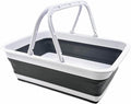 SAMMART Collapsible Basket with Handle 8L (2.1 Gallon) - Portable Outdoor Picnic Basket/Crate -Foldable Basin for Washing Dishes,Camping,Hiking (White/Steel Grey)