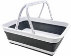 SAMMART Collapsible Basket with Handle 8L (2.1 Gallon) - Portable Outdoor Picnic Basket/Crate -Foldable Basin for Washing Dishes,Camping,Hiking (White/Steel Grey)