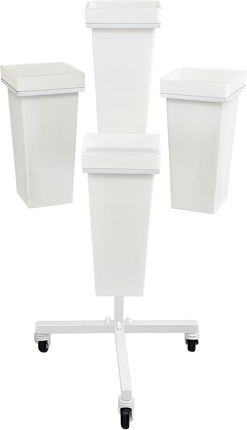 DYALE Flower Display Stand with Buckets - Flower Cart with Wheels for Bouquet Shop, Metal Flower Rack Display Stand for Wedding Garden, Party, Events (White, Square buckets)