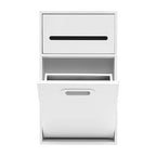 Recessed Wall Mounted Trash Can with Toilet Paper Holder, 1.59 Gal Hidden Tilt-Out Trash Bin Cabinet, 304 Stainless Steel Built-in Waste Bin for Bathroom & Toilet, White