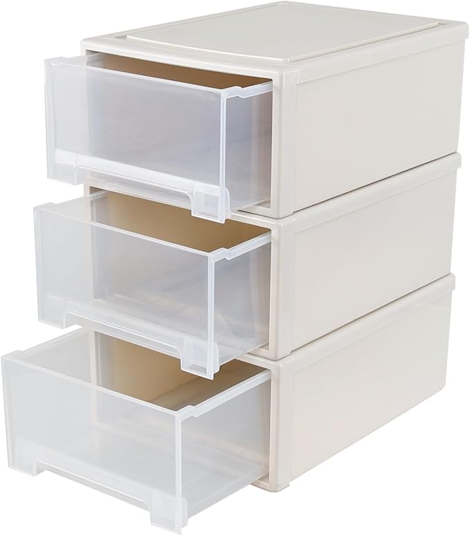 Readsky 18 Quart Large Stackable Drawer Unit, Plastic Compact Stacking Storage Drawer, 3 Packs
