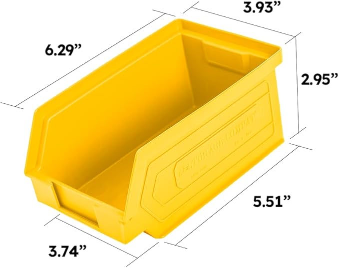 Plastic Storage Bins, Hanging, Stackable, Storage Organizer Bin for Warehouses, Workshops 7-Inch x 4-Inch x 3-Inch (Yellow, 6-Pack)