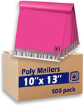 POLYSELLS 500 pcs 10x13 Inches Pink Poly Mailers Shipping Envelopes, Strong Adhesive Sealing, Waterproof, and Tear-resistant Postal Mailing Bags for Clothing, Books, and Accessories