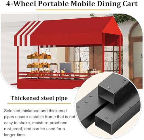 Portable Food Vendor Cart, Commercial Mobile Street Stall for Outdoor Events, Creative Iron Market Stall for Street Food Business (Pink, 140cm/55in)