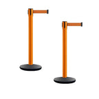 Montour Line MI650 Set of 2 Retractable Belt Barrier Stanchion, Cast Iron Base, Orange Post (16 ft Orange Belt)