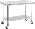 DuraSteel 24x48 NSF Stainless Steel Cart Work Table - Heavy Duty Rolling Food Prep Table Countertop Island - Metal Utility Cart on Wheels Caster, Grill Stand Storage Outdoor Kitchen Tables Bar Top