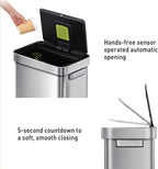 EKO Deluxe Mirage-T 50 Liter / 13.2 Gallon Touchless Rectangular Motion Sensor Trash Can, Matte Stainless Steel Finish