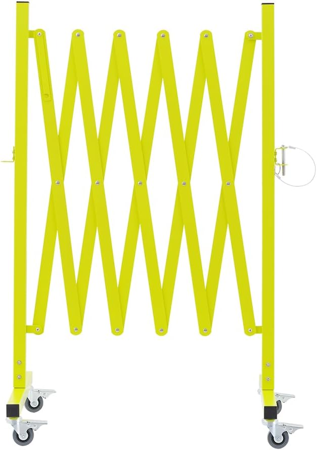 TRUNK Industrial Expandable Metal Barricade, 8 Feet, Matte Yellow, Portable Safety Barrier with Casters, Flexible Fence Mobile Barrier Gate, Adjustable Traffic Fence for Airport,School,Shopping mall