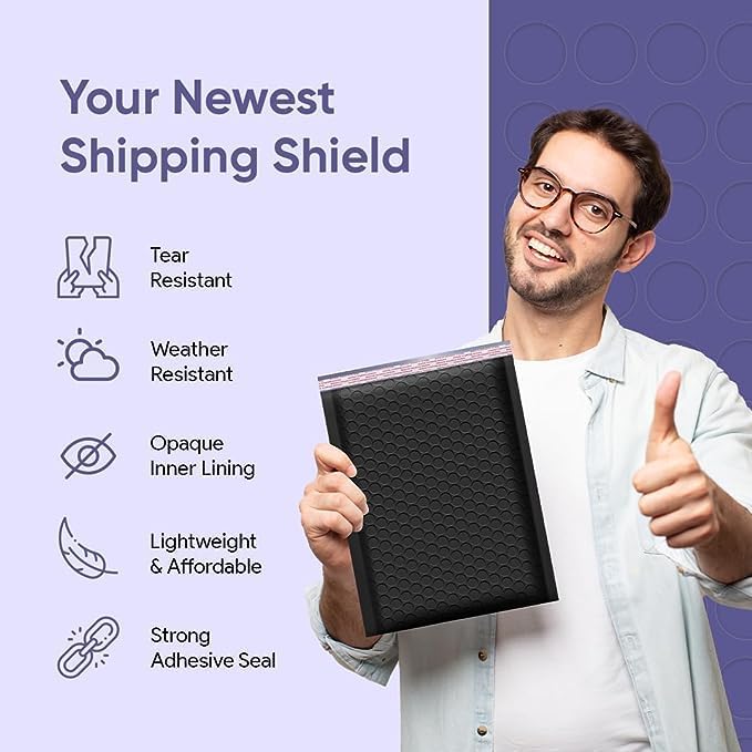 Black 12.5x19.5 Inch Large Poly Bubble Mailers #6 | Self Seal Large Padded Envelopes | Air Cushioned Bubble Mailer | Usable Size 12.5x18 | Waterproof Lightweight Mailing Shipping Bags | 50 Pack Bulk