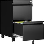 2 Drawer File Cabinet with Lock, Rolling File Cabinets for Home Office, Small Metal Filing Cabinet Office Drawers Under Desk for Letters/Legal/A4 Size, Assembly Required