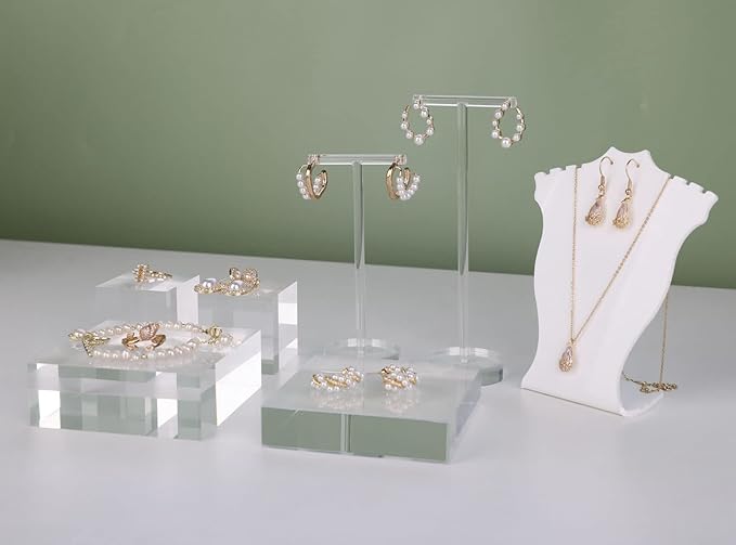 GemeShou 2pcs Acrylic earring display risers, Jewelry display riser stand, clear ring risers for display selling【2pcs 1.57 L x1.57 W x1.57 H inch】