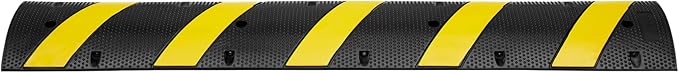VEVOR 6 ft/72'' Rubber Speed Hump, 2 Channel, 22000 lbs Load Capacity Heavy Duty Traffic Speed Bump, with High Reflective Yellow Strip 4 Expansion Screws and 1 Drill, for Asphalt Concrete Gravel Roads