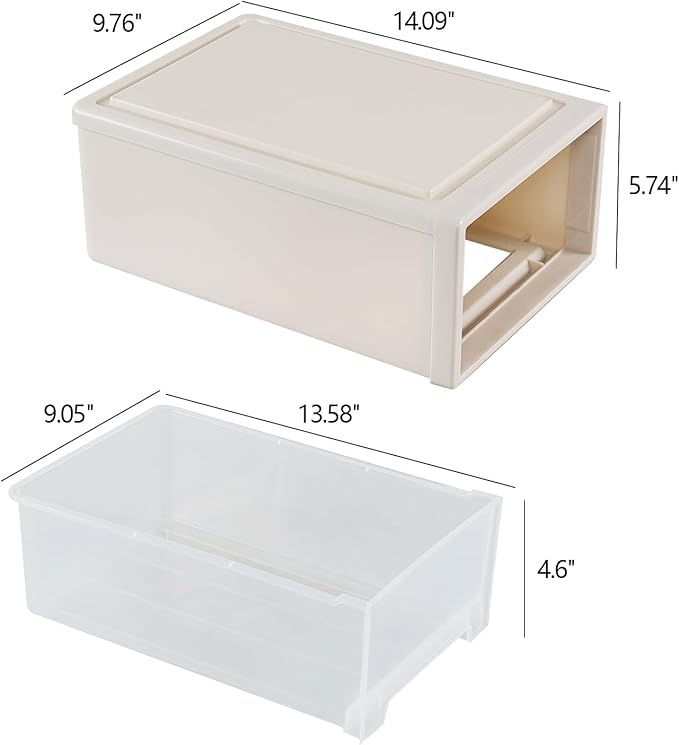 12 Quart Stackable Storage Drawers, Plastic Stacking Drawer, 4 Packs