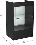 24”W * 18”D * 38”H - Cash Register Stand， Black Cash Wrap Checkout Desk，Counter Stand with Glass Display Cabinet for Retail