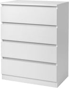 Dresser for Bedroom, Modern Wood Dresser Chest of Drawers, No Handle Storage Cabinet for Girls, Anti-Tipping Device, Living Room, Home Office, Hallway Organizer (White, 4 Drawers)