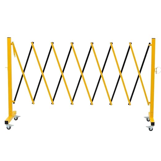 GYMTIME Expandable Metal Barricade, Portable Safety Traffic Barrier with Casters, Mobile Driveway Gate, Adjustable Security Fence, 11 Feet, Yellow and Black