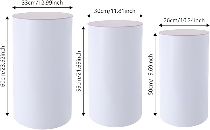 3 Pcs Wedding Cylinder Stands, Acrylic Round Pedestal Stand, Party Cylinders Set of 3 Stand for Wedding Birthday Event Decor 19.6'', 21.6'', 23.6'' H